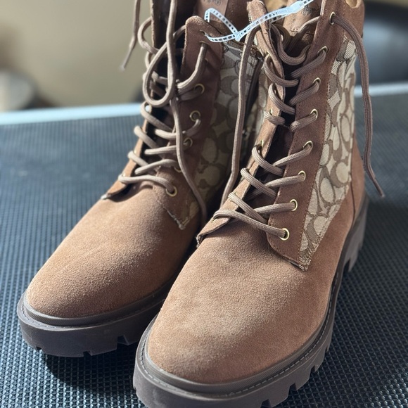 NWOB COACH khaki signature jacquard city sole boot men’s size 12 - Picture 9 of 13